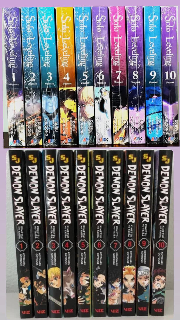 Action Hit Manga Bundle : Solo Leveling Manga Series, Vol 1-10 || Demon Slayer Manga Collection, Vol. 1-10 || 💥 With Bonus Manga Wall Framed Poster!